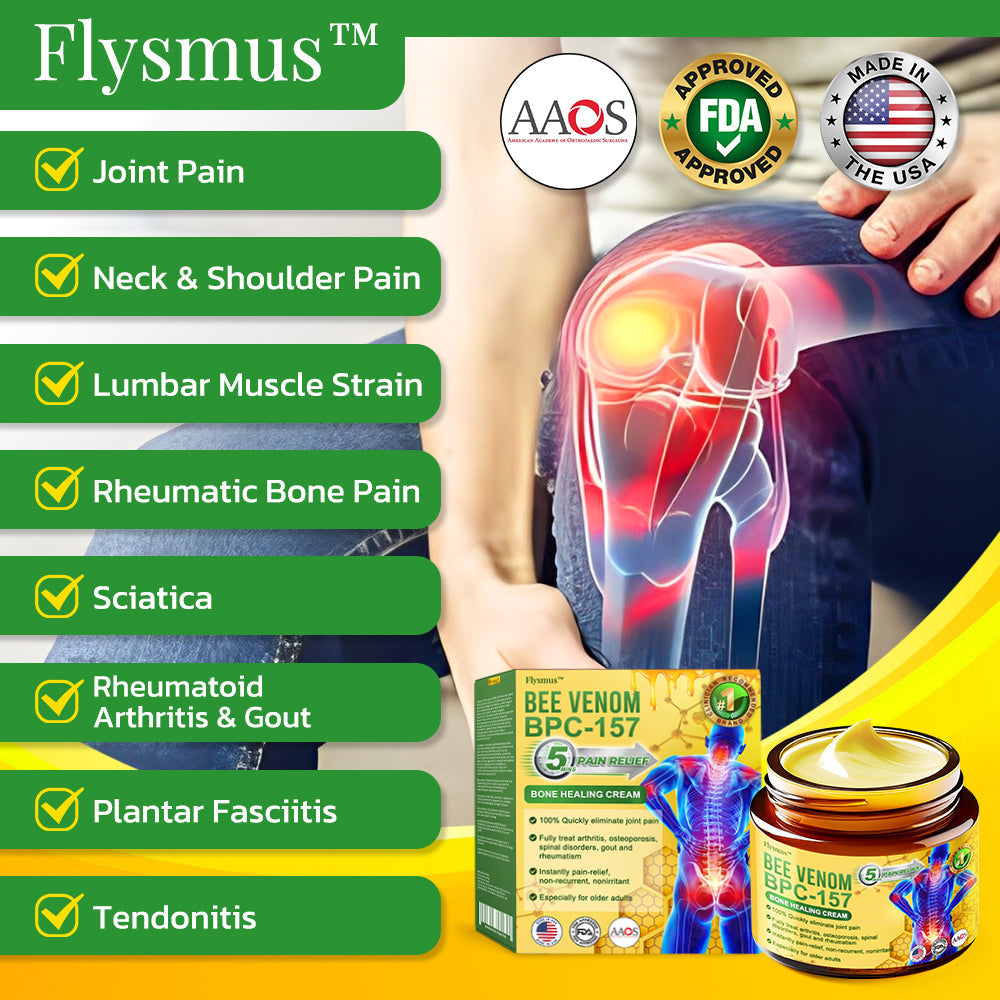 🎇Flysmus™ Bee Venom BPC-157 5mins Pain Relief Bone Healing Cream🇺🇸United States Pharmacopeia(USP)Approved (Reducing joint swelling, pain, stiffness, redness, warmth, soreness and joint fatigue)