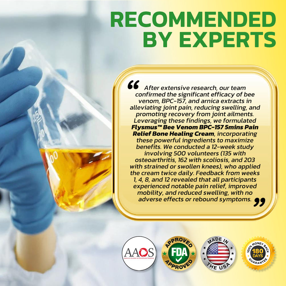🎇Flysmus™ Bee Venom BPC-157 5mins Pain Relief Bone Healing Cream🇺🇸United States Pharmacopeia(USP)Approved (Reducing joint swelling, pain, stiffness, redness, warmth, soreness and joint fatigue)