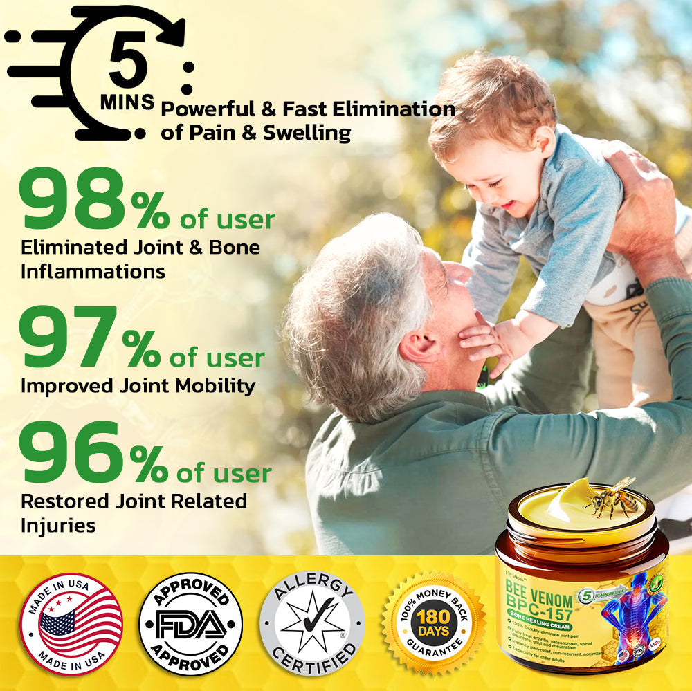 🎇Flysmus™ Bee Venom BPC-157 5mins Pain Relief Bone Healing Cream🇺🇸United States Pharmacopeia(USP)Approved (Reducing joint swelling, pain, stiffness, redness, warmth, soreness and joint fatigue)